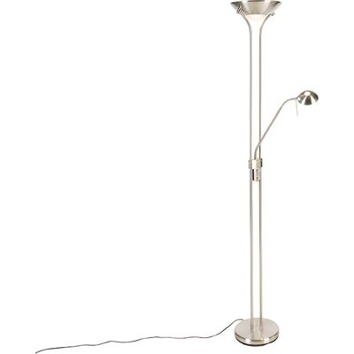 Qazqa Moderno Lámpara De Pie De Acero Con Lámpara De Lectura Con Led Regulable En Kelvin - Diva Vidrio /acero Alargada Incluye Led Max. 1 X 23 Watt Qazqa Moderno Lámpara De Pie De Acero Con Lámpara De Lectura Con Led Regulable En Kelvin - Diva Vidrio /acero Alargada Incluye Led Max. 1 X 23 Watt