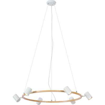 Qazqa Lámpara Colgante Inteligente De Madera Con 6 Luces Redondas Qazqa Lámpara Colgante Inteligente De Madera Con 6 Luces Redondas