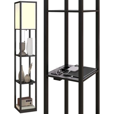 JHY DESIGN Lámpara De Pie Con Estantes, Luz Regulable, Interruptor De Pie Y Puertos Usb, Color Negro. JHY DESIGN Lámpara De Pie Con Estantes, Luz Regulable, Interruptor De Pie Y Puertos Usb, Color Negro.
