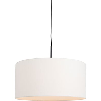 Moderno Lámpara Colgante Moderna Negra Con Pantalla Blanca 50 Cm - Combi 1 Textil /acero Redonda Adecuado Para Led Max. 1 X 60 Watt - Qazqa Moderno Lámpara Colgante Moderna Negra Con Pantalla Blanca 50 Cm - Combi 1 Textil /acero Redonda Adecuado Para Led Max. 1 X 60 Watt - Qazqa