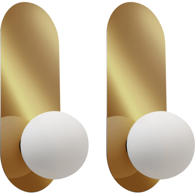 BELIANI Conjunto De 2 Lámparas De Pared Ovaladas Con Pantallas Esféricas De Vidrio Opalino Dorado Leisi BELIANI Conjunto De 2 Lámparas De Pared Ovaladas Con Pantallas Esféricas De Vidrio Opalino Dorado Leisi