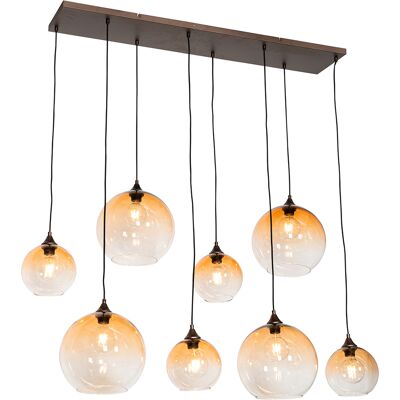 Art Déco Lámpara Colgante Art Deco Bronce Oscuro Con Cristal Ámbar 8 Luces - Sandra Vidrio /acero Alargada Adecuado Para Led Max. 8 X 60 Watt - Qazqa Art Déco Lámpara Colgante Art Deco Bronce Oscuro Con Cristal Ámbar 8 Luces - Sandra Vidrio /acero Alargada Adecuado Para Led Max. 8 X 60 Watt - Qazqa