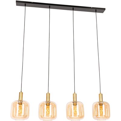 Diseño Lámpara Colgante De Diseño Negra Con Latón Y Cristal Ámbar 4 Luces - Zuzanna Vidrio /acero Alargada Adecuado Para Led Max. 4 X 40 Watt - Qazqa Diseño Lámpara Colgante De Diseño Negra Con Latón Y Cristal Ámbar 4 Luces - Zuzanna Vidrio /acero Alargada Adecuado Para Led Max. 4 X 40 Watt - Qazqa