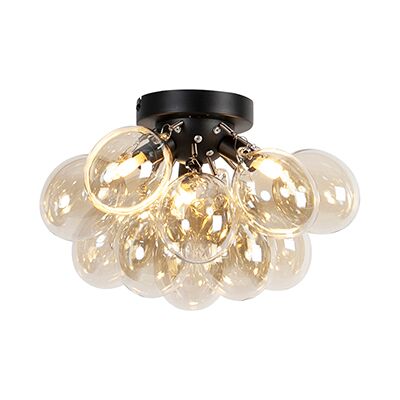 Qazqa - Diseño Plafón Inteligente Negro Con Cristal Ámbar 3-luces Incl. 3 Wifi G9 - Uvas Vidrio /acero Redonda /esfera Adecuado Para Led Max. 3 X 2.5 Watt Qazqa - Diseño Plafón Inteligente Negro Con Cristal Ámbar 3-luces Incl. 3 Wifi G9 - Uvas Vidrio /acero Redonda /esfera Adecuado Para Led Max. 3 X 2.5 Watt