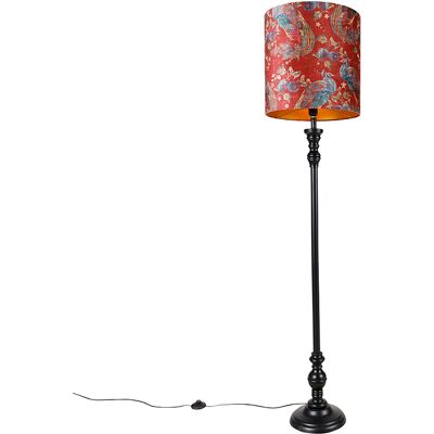Qazqa Clásico/antiguo Lámpara De Pie Negra Pantalla Rojo Pavo Real 40cm - Classico Madera /textil Alargada Adecuado Para Led Max. 1 X 40 Watt Qazqa Clásico/antiguo Lámpara De Pie Negra Pantalla Rojo Pavo Real 40cm - Classico Madera /textil Alargada Adecuado Para Led Max. 1 X 40 Watt