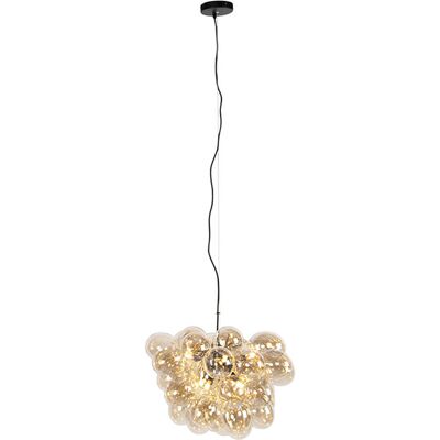 Art Déco Lámpara Colgante Inteligente Negra Con Cristal Ámbar Con 8 G9 Wifi - Uvas Vidrio /acero Esfera Adecuado Para Led Max. 8 X 2.5 Watt - Qazqa Art Déco Lámpara Colgante Inteligente Negra Con Cristal Ámbar Con 8 G9 Wifi - Uvas Vidrio /acero Esfera Adecuado Para Led Max. 8 X 2.5 Watt - Qazqa