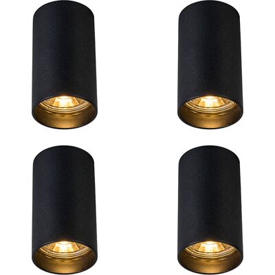 Qazqa Juego De 4 Focos De Superficie Modernos Negros 5,5cm Gu10 Qazqa Juego De 4 Focos De Superficie Modernos Negros 5,5cm Gu10