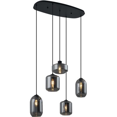 Moderno Lámpara Colgante Moderna Negra Con Cristal Ahumado 5 Luces - Sheena Metálica /vidrio Ovalada Adecuado Para Led Max. 5 X 15 Watt - Qazqa Moderno Lámpara Colgante Moderna Negra Con Cristal Ahumado 5 Luces - Sheena Metálica /vidrio Ovalada Adecuado Para Led Max. 5 X 15 Watt - Qazqa
