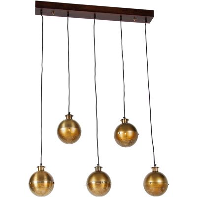 Industrial Lámpara Colgante Industrial Bronce Con Madera 5 Luces - Haicha /acero Alargada /esfera Adecuado Para Led Max. 5 X 25 Watt - Qazqa Industrial Lámpara Colgante Industrial Bronce Con Madera 5 Luces - Haicha /acero Alargada /esfera Adecuado Para Led Max. 5 X 25 Watt - Qazqa