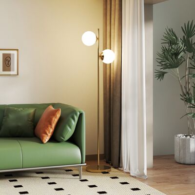 JHY DESIGN Lámpara De Pie De Dos Luces Con Pantallas Esféricas, Interruptor De Pie Y Casquillo E27, Ø28 X 165 Cm, Color Dorado. JHY DESIGN Lámpara De Pie De Dos Luces Con Pantallas Esféricas, Interruptor De Pie Y Casquillo E27, Ø28 X 165 Cm, Color Dorado.