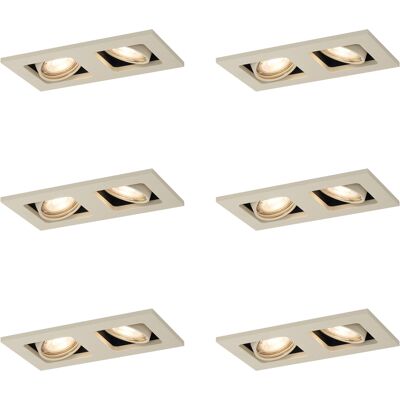 Juego De 6 Focos Empotrables Modernos Beige Gu10 50mm Ajustables 2-luces - Qure Aluminio Adecuado Para Led Max. 2 X 10 Watt - Qazqa Juego De 6 Focos Empotrables Modernos Beige Gu10 50mm Ajustables 2-luces - Qure Aluminio Adecuado Para Led Max. 2 X 10 Watt - Qazqa