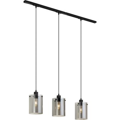 Qazqa Modern Railsysteem Zwart Met 3 Hanglampen Van Smoke Glas Qazqa Modern Railsysteem Zwart Met 3 Hanglampen Van Smoke Glas