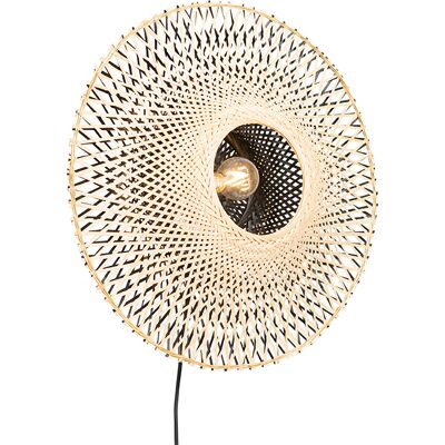 Qazqa Lámpara de Pared Oriental - Bambú y Acero 50cm E27 Qazqa Lámpara de Pared Oriental - Bambú y Acero 50cm E27