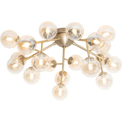 Qazqa - Art Déco Plafón Art Deco Bronce Con Cristal Ámbar 20 Luces - Bianca Vidrio /acero Redonda Adecuado Para Led Max. 20 X 28 Watt Qazqa - Art Déco Plafón Art Deco Bronce Con Cristal Ámbar 20 Luces - Bianca Vidrio /acero Redonda Adecuado Para Led Max. 20 X 28 Watt