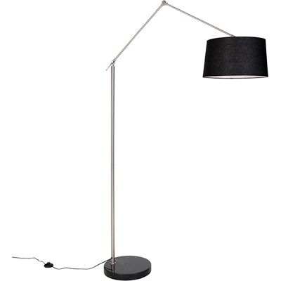 Moderno Lámpara De Pie Moderna De Acero Con Pantalla De Lino Negro De 45 Cm - Editor Acero /textil Alargada Adecuado Para Led Max. 1 X 60 Watt - Qazqa Moderno Lámpara De Pie Moderna De Acero Con Pantalla De Lino Negro De 45 Cm - Editor Acero /textil Alargada Adecuado Para Led Max. 1 X 60 Watt - Qazqa