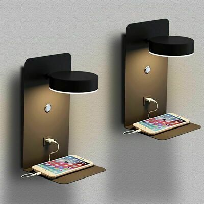 OEM Aplique De Pared Led Regulable De 2 Piezas Para Interiores Con Interruptor E Interfaz Usb, Aplique De Mesita De Noche Tricolor De 12 W, Luz De Lectura Ajustable De 330° Con Bandeja, Lámpara De Noche, OEM Aplique De Pared Led Regulable De 2 Piezas Para Interiores Con Interruptor E Interfaz Usb, Aplique De Mesita De Noche Tricolor De 12 W, Luz De Lectura Ajustable De 330° Con Bandeja, Lámpara De Noche,
