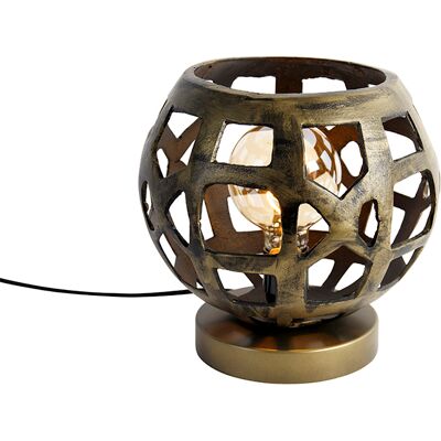 Qazqa Industrial Lámpara De Mesa Industrial Oro Antiguo - Bobby Aluminio Redonda Adecuado Para Led Max. 1 X 25 Watt Qazqa Industrial Lámpara De Mesa Industrial Oro Antiguo - Bobby Aluminio Redonda Adecuado Para Led Max. 1 X 25 Watt