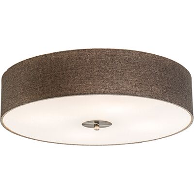 Moderno Plafón Rústico Color Topo 50 Cm - Drum Jute Vidrio /textil /acero Redonda Adecuado Para Led Max. 4 X 40 Watt - Qazqa Moderno Plafón Rústico Color Topo 50 Cm - Drum Jute Vidrio /textil /acero Redonda Adecuado Para Led Max. 4 X 40 Watt - Qazqa