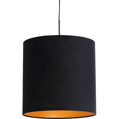 Clásico/antiguo Lámpara Colgante Con Pantalla De Terciopelo Negro Con Dorado 40 Cm - Combi Textil /acero Cilíndra /alargada /redonda Adecuado Para Led Max. 1 X 60 Watt - Qazqa Clásico/antiguo Lámpara Colgante Con Pantalla De Terciopelo Negro Con Dorado 40 Cm - Combi Textil /acero Cilíndra /alargada /redonda Adecuado Para Led Max. 1 X 60 Watt - Qazqa