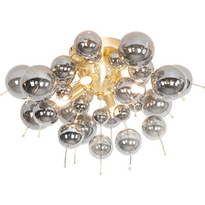 Qazqa - Diseño Plafón De Diseño Latón Cristal Ahumado 4 Luces - Explode Vidrio /acero Redonda Adecuado Para Led Max. 4 X 28 Watt Qazqa - Diseño Plafón De Diseño Latón Cristal Ahumado 4 Luces - Explode Vidrio /acero Redonda Adecuado Para Led Max. 4 X 28 Watt