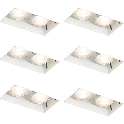 Moderno Set De 6 Focos Empotrables Blancos Gu10 50 Mm 2 Luces Sin Marco - Oneon Acero Rectangular Adecuado Para Led Max. 2 X 50 Watt - Qazqa Moderno Set De 6 Focos Empotrables Blancos Gu10 50 Mm 2 Luces Sin Marco - Oneon Acero Rectangular Adecuado Para Led Max. 2 X 50 Watt - Qazqa