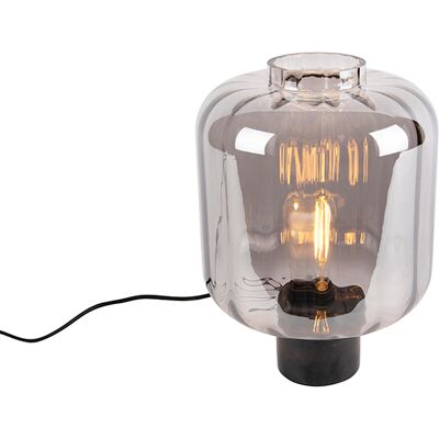 Qazqa Diseño Lámpara De Mesa De Diseño Negra Con Cristal Ahumado - Qara Mármol /acero Cilíndra Adecuado Para Led Max. 1 X 60 Watt Qazqa Diseño Lámpara De Mesa De Diseño Negra Con Cristal Ahumado - Qara Mármol /acero Cilíndra Adecuado Para Led Max. 1 X 60 Watt
