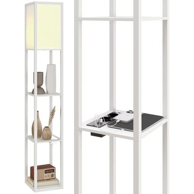 JHY DESIGN Lámpara De Pie Con Estantes, Luz Regulable, Interruptor De Pie Y Puertos Usb, Color Blanco. JHY DESIGN Lámpara De Pie Con Estantes, Luz Regulable, Interruptor De Pie Y Puertos Usb, Color Blanco.