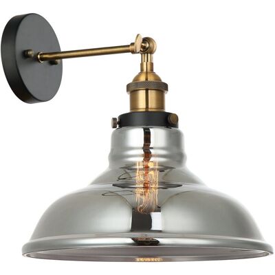 Hubert - Aplique Industrial Y Retro Negro, Dorado 1 Luz Con Pantalla Ahumada, Regulable E27 - Italux Hubert - Aplique Industrial Y Retro Negro, Dorado 1 Luz Con Pantalla Ahumada, Regulable E27 - Italux