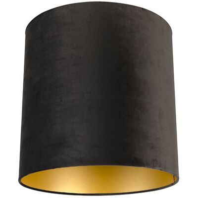 Algodón Pantalla De Lámpara De Terciopelo Negro 40/40/40 Con Interior Dorado , - Qazqa Algodón Pantalla De Lámpara De Terciopelo Negro 40/40/40 Con Interior Dorado , - Qazqa