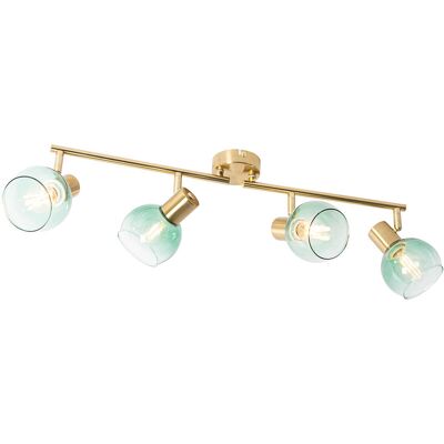 Art Déco Foco Art Deco Dorado Con Cristal Verde 4-luces - Vidro Acero /vidrio Alargada Adecuado Para Led Max. 4 X 25 Watt - Qazqa Art Déco Foco Art Deco Dorado Con Cristal Verde 4-luces - Vidro Acero /vidrio Alargada Adecuado Para Led Max. 4 X 25 Watt - Qazqa