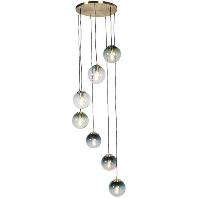 Art Déco Lámpara Colgante Art Deco Latón Con Cristal Azul 7-luces - Pallon Vidrio /acero Esfera /alargada Adecuado Para Led Max. 7 X 25 Watt - Qazqa Art Déco Lámpara Colgante Art Deco Latón Con Cristal Azul 7-luces - Pallon Vidrio /acero Esfera /alargada Adecuado Para Led Max. 7 X 25 Watt - Qazqa