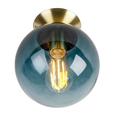 Qazqa + Art Déco Plafón Art Deco Latón Con Cristal Azul Océano - Pallon Vidrio /acero Esfera Adecuado Para Led Max. 1 X 25 Watt Qazqa + Art Déco Plafón Art Deco Latón Con Cristal Azul Océano - Pallon Vidrio /acero Esfera Adecuado Para Led Max. 1 X 25 Watt
