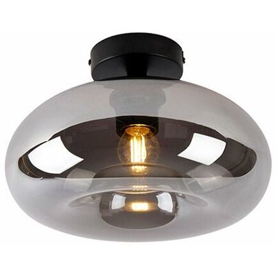 Qazqa - Art Déco Plafón Art Deco Negro Con Cristal Ahumado - Busa Vidrio /acero Redonda Adecuado Para Led Max. 1 X 40 Watt Qazqa - Art Déco Plafón Art Deco Negro Con Cristal Ahumado - Busa Vidrio /acero Redonda Adecuado Para Led Max. 1 X 40 Watt