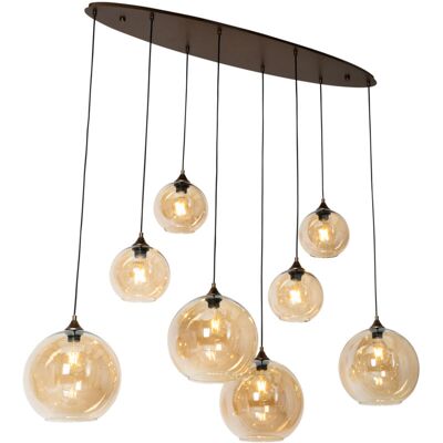 Art Déco Lámpara Colgante Art Déco Bronce Oscuro Con Cristal Ámbar Ovalada 8 Luces - Sandra Vidrio /acero Ovalada Adecuado Para Led Max. 8 X 40 Watt - Qazqa Art Déco Lámpara Colgante Art Déco Bronce Oscuro Con Cristal Ámbar Ovalada 8 Luces - Sandra Vidrio /acero Ovalada Adecuado Para Led Max. 8 X 40 Watt - Qazqa