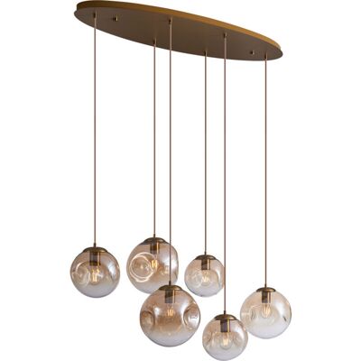 Qazqa Art Déco Lámpara Colgante Art Déco De Latón Con Placa De Techo Ovalada Y Cristal Ámbar De 6 Luces - Douglass Vidrio /metálica Alargada /esfera /ovalada Adecuado Para Led Max. 6 X 15 Watt Qazqa Art Déco Lámpara Colgante Art Déco De Latón Con Placa De Techo Ovalada Y Cristal Ámbar De 6 Luces - Douglass Vidrio /metálica Alargada /esfera /ovalada Adecuado Para Led Max. 6 X 15 Watt