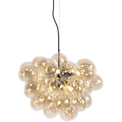 Art Déco Lámpara Colgante Art Deco Negra Con Cristal Ámbar 8-luces - Uvas Vidrio /acero Esfera Adecuado Para Led Max. 8 X 28 Watt - Qazqa Art Déco Lámpara Colgante Art Deco Negra Con Cristal Ámbar 8-luces - Uvas Vidrio /acero Esfera Adecuado Para Led Max. 8 X 28 Watt - Qazqa