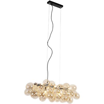 Art Déco Lámpara Colgante Inteligente Negra Con Cristal Ámbar Incl. 8 Wifi G9 - Uvas Vidrio /acero Alargada Adecuado Para Led Max. 8 X 2.5 Watt - Qazqa Art Déco Lámpara Colgante Inteligente Negra Con Cristal Ámbar Incl. 8 Wifi G9 - Uvas Vidrio /acero Alargada Adecuado Para Led Max. 8 X 2.5 Watt - Qazqa