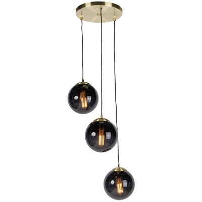 Art Déco Lámpara Colgante Art Deco Dorada Con Cristal Negro 3 Luces - Pallon Vidrio /acero Esfera /alargada Adecuado Para Led Max. 3 X 25 Watt - Qazqa Art Déco Lámpara Colgante Art Deco Dorada Con Cristal Negro 3 Luces - Pallon Vidrio /acero Esfera /alargada Adecuado Para Led Max. 3 X 25 Watt - Qazqa