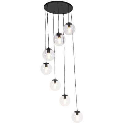 Art Déco Lámpara Colgante Art Deco Negra 7 Luces - Pallon Vidrio /acero Esfera /alargada Adecuado Para Led Max. 7 X 25 Watt - Qazqa Art Déco Lámpara Colgante Art Deco Negra 7 Luces - Pallon Vidrio /acero Esfera /alargada Adecuado Para Led Max. 7 X 25 Watt - Qazqa