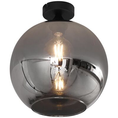 Qazqa - Art Déco Lámpara De Techo Art Deco Negra Con Cristal Ahumado - Sandra Vidrio /metálica Esfera Adecuado Para Led Max. 1 X 15 Watt Qazqa - Art Déco Lámpara De Techo Art Deco Negra Con Cristal Ahumado - Sandra Vidrio /metálica Esfera Adecuado Para Led Max. 1 X 15 Watt