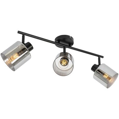 Art Déco Foco De Techo Negro Con Cristal Ahumado 3 Luces Regulables - Laura Vidrio /acero Alargada Adecuado Para Led Max. 3 X 40 Watt - Qazqa Art Déco Foco De Techo Negro Con Cristal Ahumado 3 Luces Regulables - Laura Vidrio /acero Alargada Adecuado Para Led Max. 3 X 40 Watt - Qazqa
