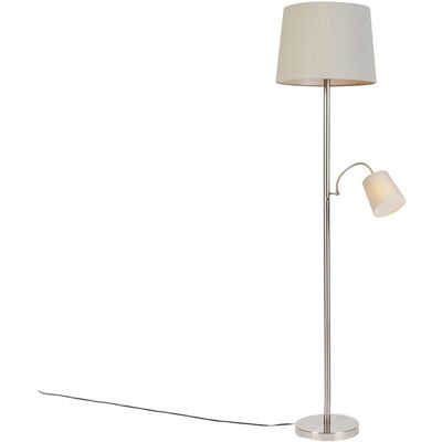 Clásico/antiguo Lámpara De Pie Clásica De Acero Con Pantalla Gris Y Luz De Lectura - Retro Textil /acero Alargada Adecuado Para Led Max. 1 X 60 Watt - Qazqa Clásico/antiguo Lámpara De Pie Clásica De Acero Con Pantalla Gris Y Luz De Lectura - Retro Textil /acero Alargada Adecuado Para Led Max. 1 X 60 Watt - Qazqa