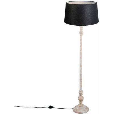 Qazqa Clásico/antiguo Lámpara De Pie Rústica Gris Con Pantalla De Lino Negro - Classico Madera /textil Cilíndra /alargada Adecuado Para Led Max. 1 X 40 Watt Qazqa Clásico/antiguo Lámpara De Pie Rústica Gris Con Pantalla De Lino Negro - Classico Madera /textil Cilíndra /alargada Adecuado Para Led Max. 1 X 40 Watt