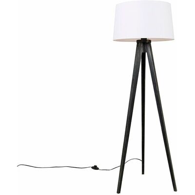 Clásico/antiguo Trípode Negro Con Pantalla De Lino Blanca 45 Cm - Tripod Classic Madera /lino /textil Alargada /redonda Adecuado Para Led Max. 1 X 60 Watt - Qazqa Clásico/antiguo Trípode Negro Con Pantalla De Lino Blanca 45 Cm - Tripod Classic Madera /lino /textil Alargada /redonda Adecuado Para Led Max. 1 X 60 Watt - Qazqa