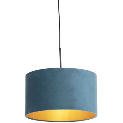 Qazqa Clásico/antiguo Lámpara Colgante Con Pantalla De Terciopelo Azul Y Dorado 35 Cm - Combi Acero /textil Cilíndra /alargada /redonda Adecuado Para Led Max. 1 X 60 Watt Qazqa Clásico/antiguo Lámpara Colgante Con Pantalla De Terciopelo Azul Y Dorado 35 Cm - Combi Acero /textil Cilíndra /alargada /redonda Adecuado Para Led Max. 1 X 60 Watt