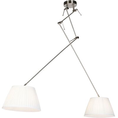 Qazqa Clásico/antiguo Lámpara Colgante De Acero Con Pantallas Plisadas Crema 35 Cm 2 Luces - Blitz Textil /acero Cilíndra /alargada /redonda Adecuado Para Led Max. 2 X 60 Watt Qazqa Clásico/antiguo Lámpara Colgante De Acero Con Pantallas Plisadas Crema 35 Cm 2 Luces - Blitz Textil /acero Cilíndra /alargada /redonda Adecuado Para Led Max. 2 X 60 Watt