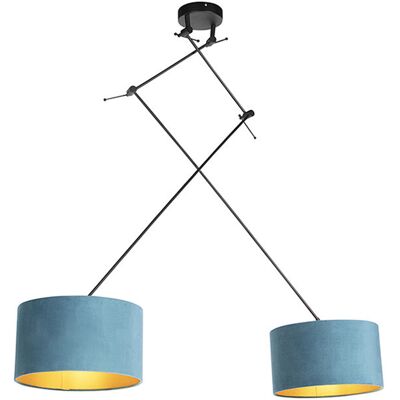 Qazqa Clásico/antiguo Lámpara Colgante Negra Con Pantallas De Terciopelo Azul Y Dorado 35 Cm 2 Luces - Blitz Textil /acero Cilíndra /alargada /redonda Adecuado Para Led Max. 2 X 60 Watt Qazqa Clásico/antiguo Lámpara Colgante Negra Con Pantallas De Terciopelo Azul Y Dorado 35 Cm 2 Luces - Blitz Textil /acero Cilíndra /alargada /redonda Adecuado Para Led Max. 2 X 60 Watt