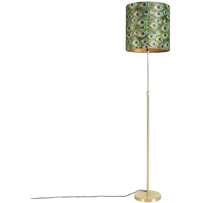 Clásico/antiguo Lámpara De Pie Dorada/latón Con Pantalla De Terciopelo Pavo Real 40/40 Cm - Parte Textil /acero Cilíndra /alargada /redonda Adecuado Para Led Max. 1 X 60 Watt - Qazqa Clásico/antiguo Lámpara De Pie Dorada/latón Con Pantalla De Terciopelo Pavo Real 40/40 Cm - Parte Textil /acero Cilíndra /alargada /redonda Adecuado Para Led Max. 1 X 60 Watt - Qazqa