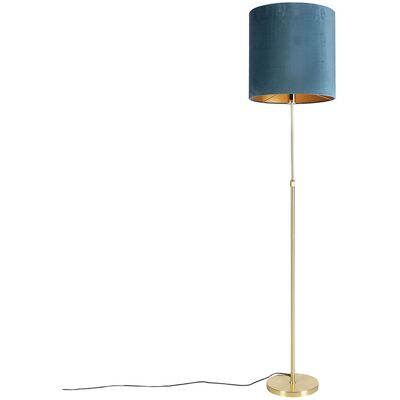 Clásico/antiguo Lámpara De Pie Dorada/latón Con Pantalla De Terciopelo Azul 40/40 Cm - Parte Textil /acero Cilíndra /alargada /redonda Adecuado Para Led Max. 1 X 60 Watt - Qazqa Clásico/antiguo Lámpara De Pie Dorada/latón Con Pantalla De Terciopelo Azul 40/40 Cm - Parte Textil /acero Cilíndra /alargada /redonda Adecuado Para Led Max. 1 X 60 Watt - Qazqa