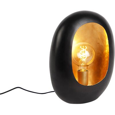 Qazqa Diseño Lámpara De Mesa De Diseño Negra Con Interior Dorado 36 Cm - Cova Aluminio Redonda Adecuado Para Led Max. 1 X 40 Watt Qazqa Diseño Lámpara De Mesa De Diseño Negra Con Interior Dorado 36 Cm - Cova Aluminio Redonda Adecuado Para Led Max. 1 X 40 Watt